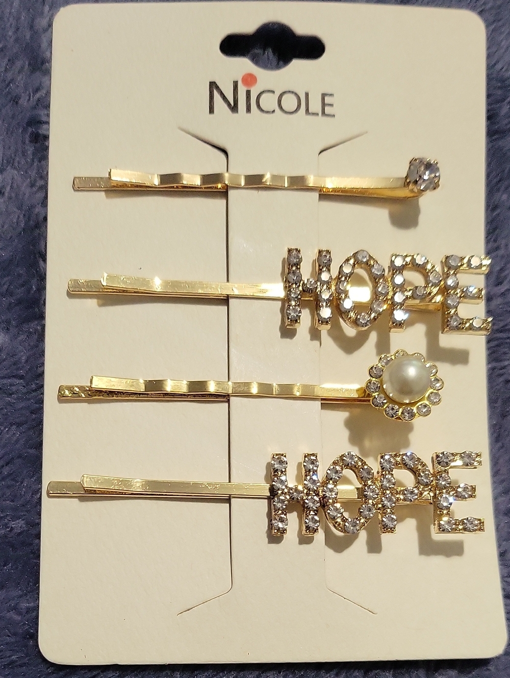 Nicole Gold-Tone Rhinestone & Pearl 'HOPE' Bobby Pin Set - Gold